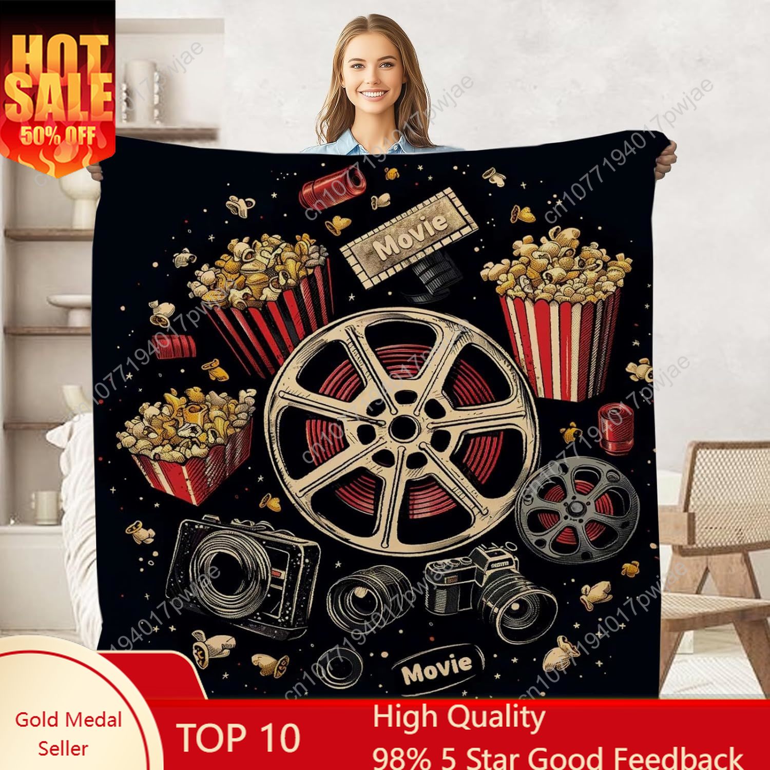 Movie Ticket Popcorn Throw Bla - огляд і ціна Home Cinema Gifts